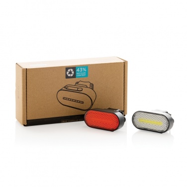 Logo trade corporate gifts image of: Lumino RCS recycled plastic USB re-chargeable bike light set