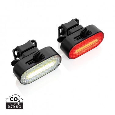 Logo trade advertising products image of: Lumino RCS recycled plastic USB re-chargeable bike light set