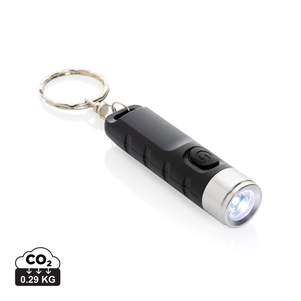 Logo trade advertising products image of: Globix RCS recycled plastic USB re-chargeable keychain torch