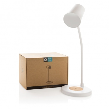 Logo trade corporate gifts picture of: Zenara RCS recycled plastic and cork 15W wireless desk lamp