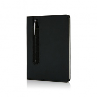 Logo trade promotional giveaways image of: Standard hardcover PU A5 notebook with stylus pen