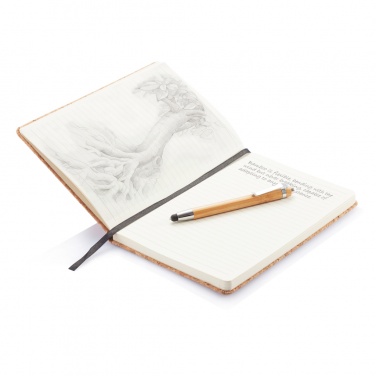 Logo trade promotional merchandise picture of: A5 notebook with bamboo pen including stylus