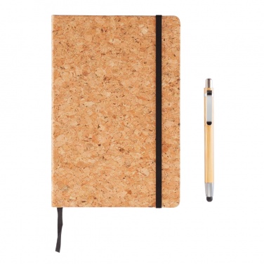 Logo trade promotional merchandise image of: A5 notebook with bamboo pen including stylus