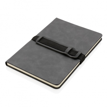 Logo trade promotional giveaways picture of: Deluxe hardcover PU notebook A5 with phone and pen holder