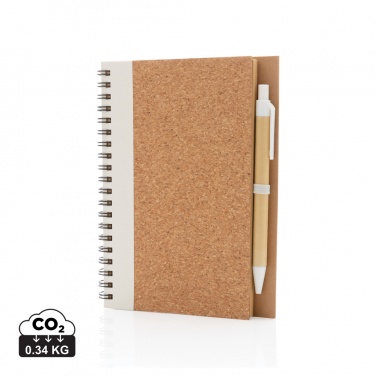 Logo trade promotional merchandise photo of: Cork spiral notebook with pen