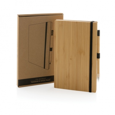 Logotrade promotional gift image of: Bamboo notebook and infinity pencil set