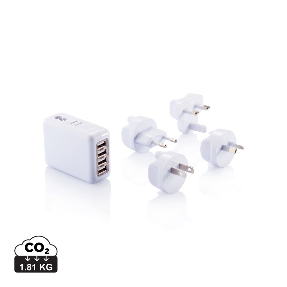 Logo trade promotional merchandise photo of: Travel plug with 4 USB ports