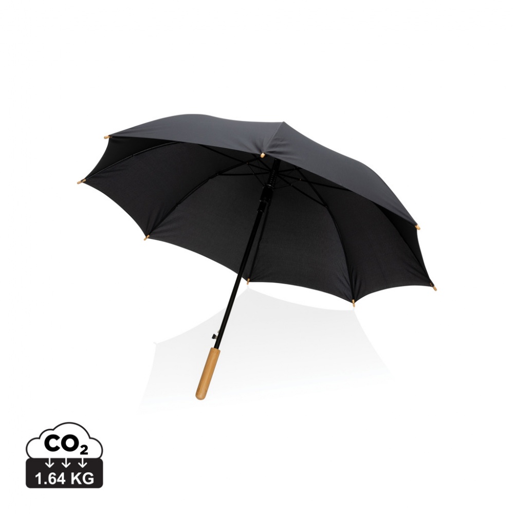 Logo trade promotional products image of: 23" Impact AWARE™ RPET 190T auto open bamboo umbrella