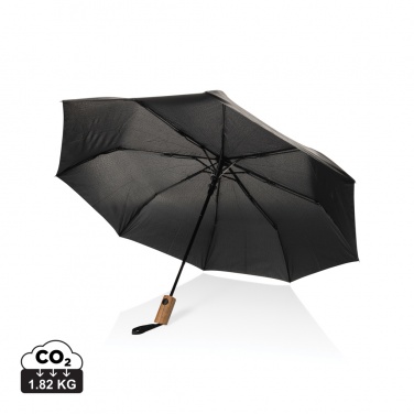 Logo trade promotional gifts picture of: Kaycey 21" AWARE™ RPET Acacia wood mini auto open umbrella