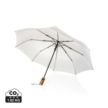 Logo trade promotional gift photo of: Kaycey 21" AWARE™ RPET Acacia wood mini auto open umbrella