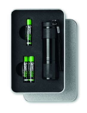 Logo trade promotional items image of: LED torch in tin box