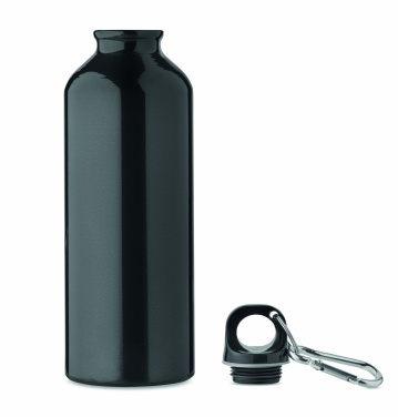 Logotrade advertising product picture of: 500 ml single-walled water bottle made of recycled aluminum with a carabiner