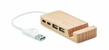 Logo trade promotional gifts image of: Bamboo USB 4 ports hub