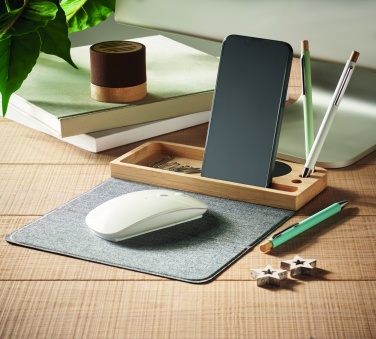 Logo trade promotional giveaways image of: Wireless charger in bamboo 15W