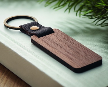 Logo trade promotional giveaways picture of: Key ring in walnut and PU Kokkola