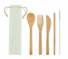 Bamboo cutlery with straw