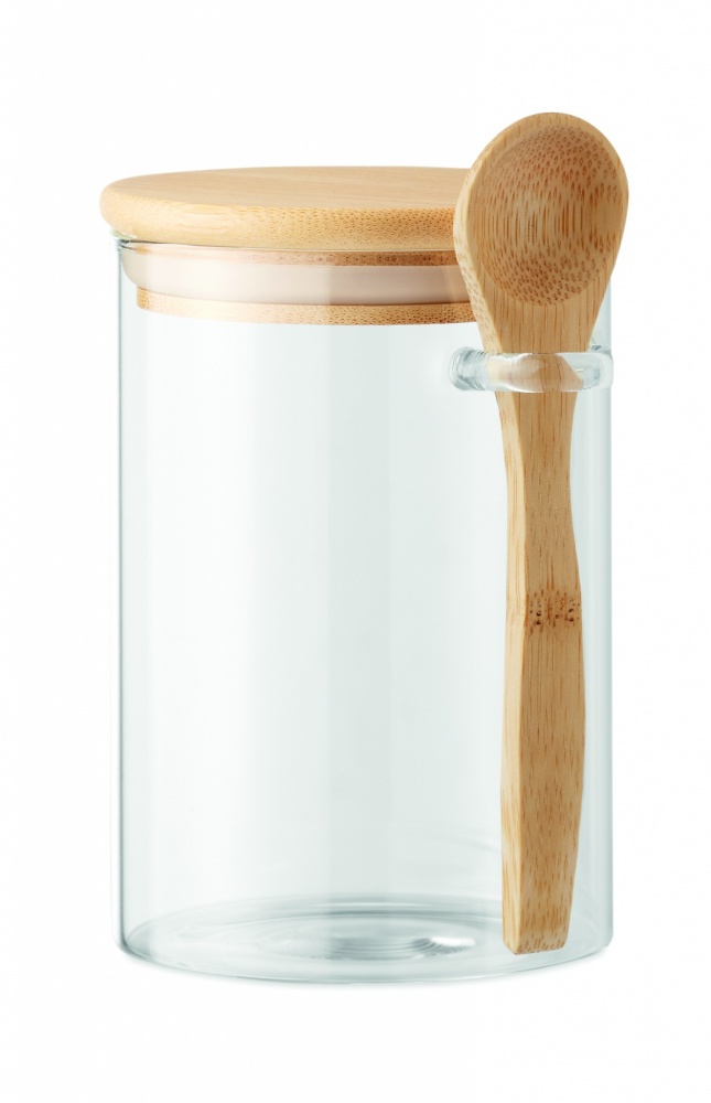 Logo trade corporate gifts image of: Glass jar with spoon 600 ml