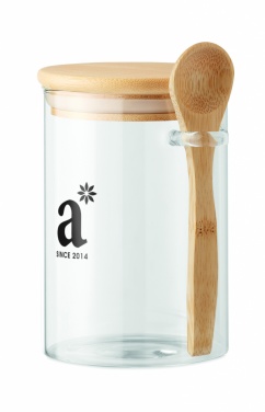 Logo trade promotional merchandise picture of: Glass jar with spoon 600 ml