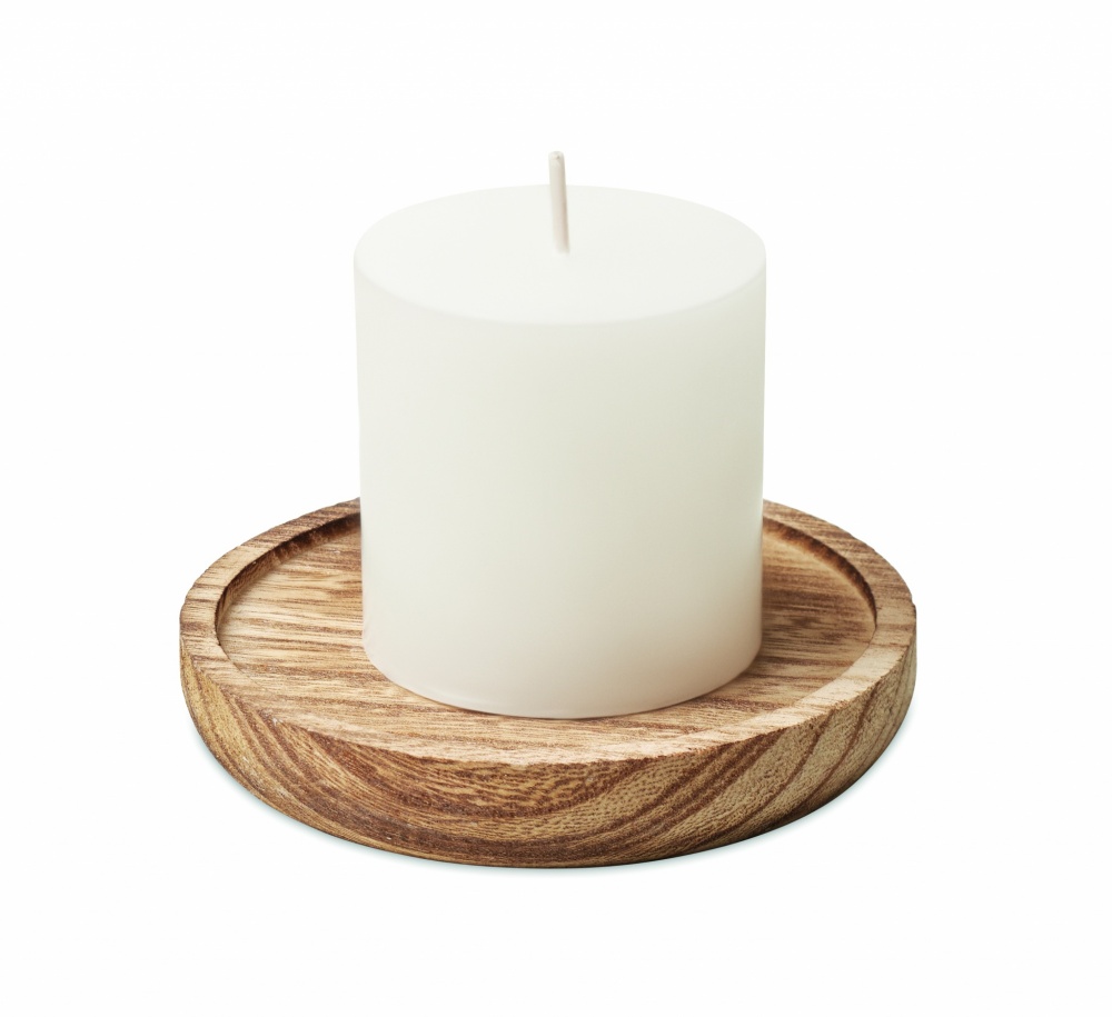 Logo trade promotional giveaways image of: Candle on round wooden base