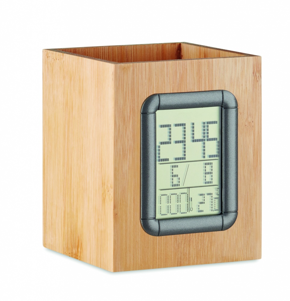 Logotrade promotional gift picture of: Bamboo pen holder and LCD clock