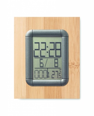 Logo trade promotional merchandise picture of: Bamboo pen holder and LCD clock