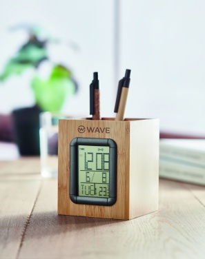 Logotrade advertising product picture of: Bamboo pen holder and LCD clock