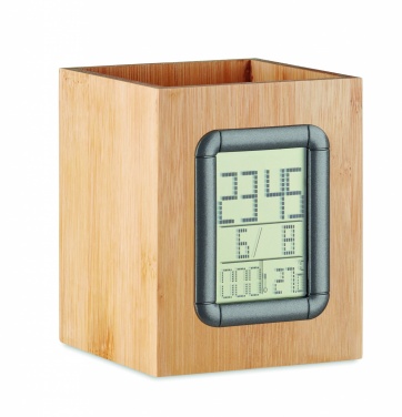 Logotrade advertising products photo of: Bamboo pen holder and LCD clock