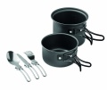 2 camping pots with cutlery, Black