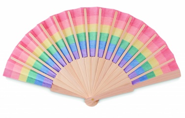 Logo trade business gifts image of: Rainbow wooden hand fan