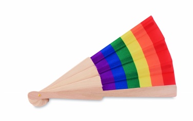 Logo trade promotional giveaways image of: Rainbow wooden hand fan