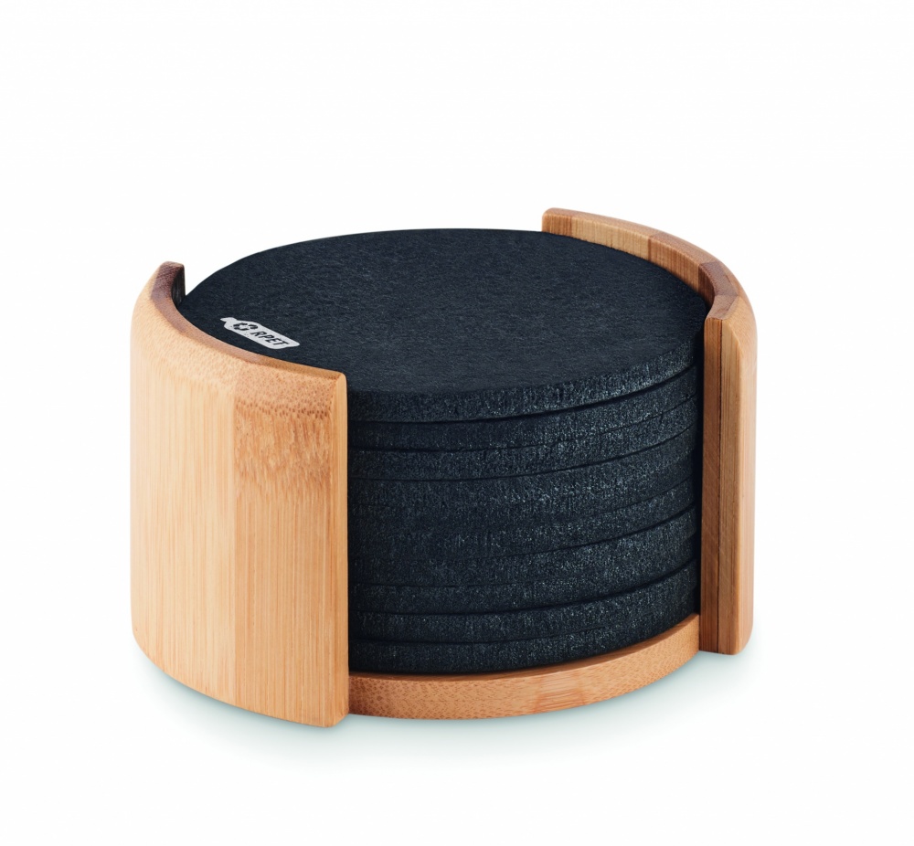 Logo trade promotional items image of: RPET coasters in bamboo holder