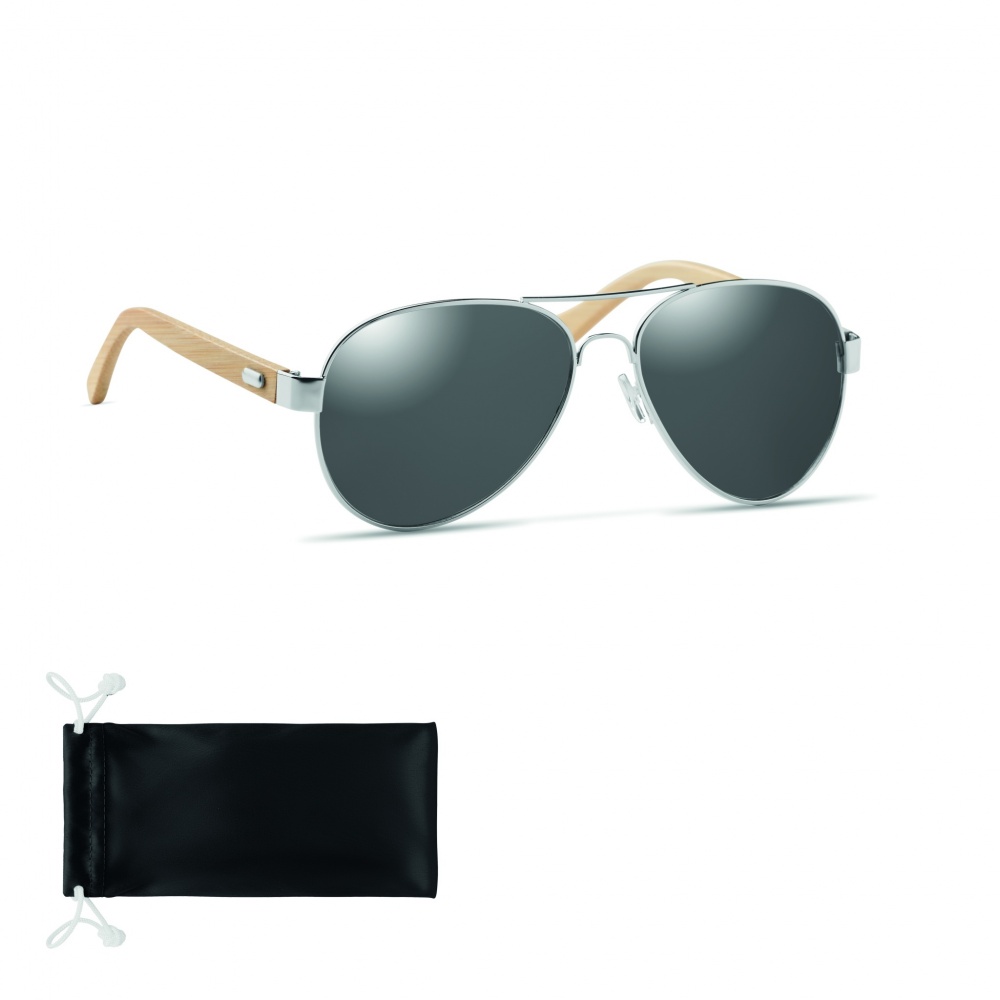 Logo trade promotional giveaways image of: Bamboo sunglasses in pouch