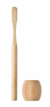 Logo trade promotional merchandise photo of: Bamboo tooth brush with stand