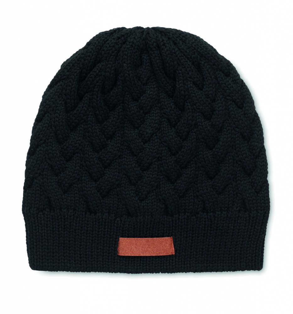 Logo trade business gifts image of: Cable knit beanie in RPET