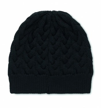 Logo trade promotional giveaways image of: Cable knit beanie in RPET