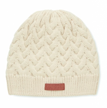 Logo trade promotional giveaways image of: Cable knit beanie in RPET