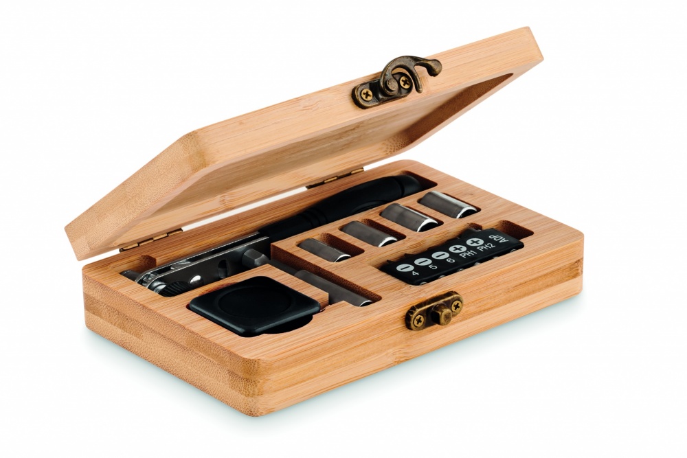 Logo trade promotional products picture of: 13 piece tool set, bamboo case