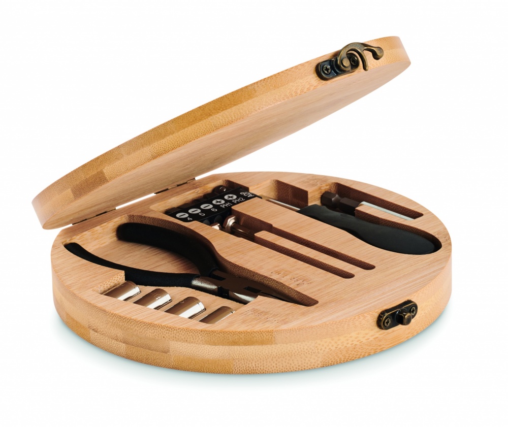 Logo trade promotional item photo of: 15 piece tool set bamboo case