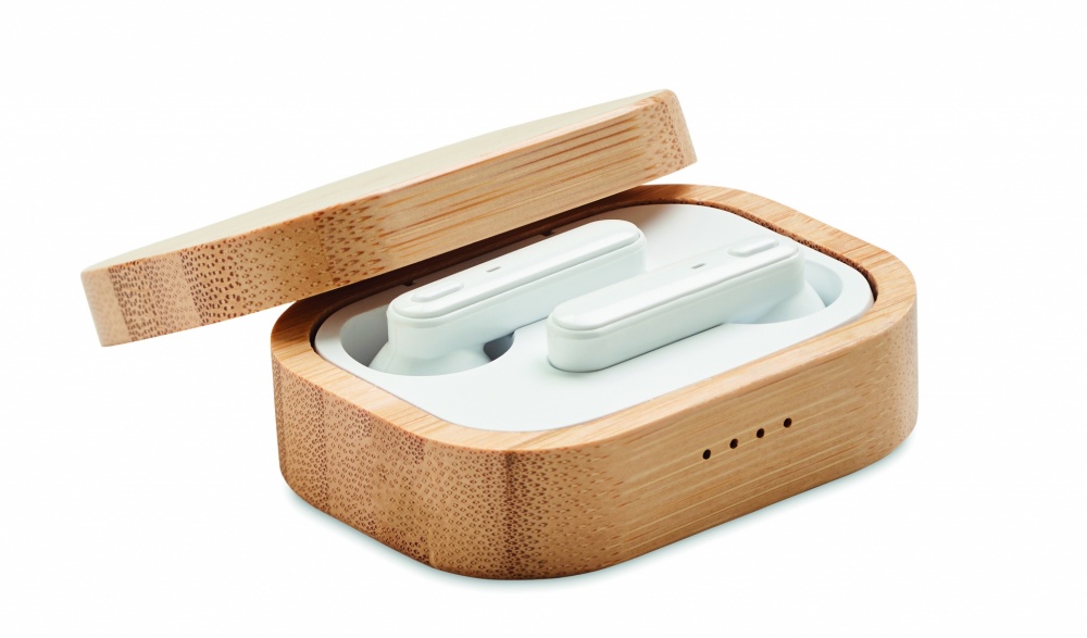 Logo trade promotional merchandise picture of: TWS earbuds in bamboo case