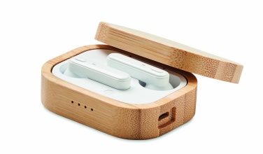 Logo trade promotional items image of: TWS earbuds in bamboo case