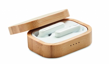 Logo trade business gifts image of: TWS earbuds in bamboo case