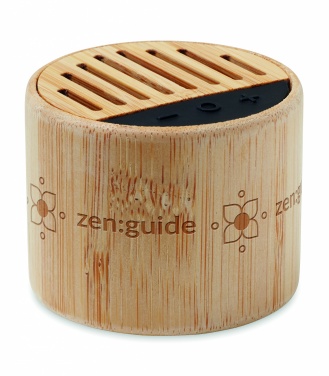 Logo trade promotional giveaway photo of: Round bamboo wireless speaker