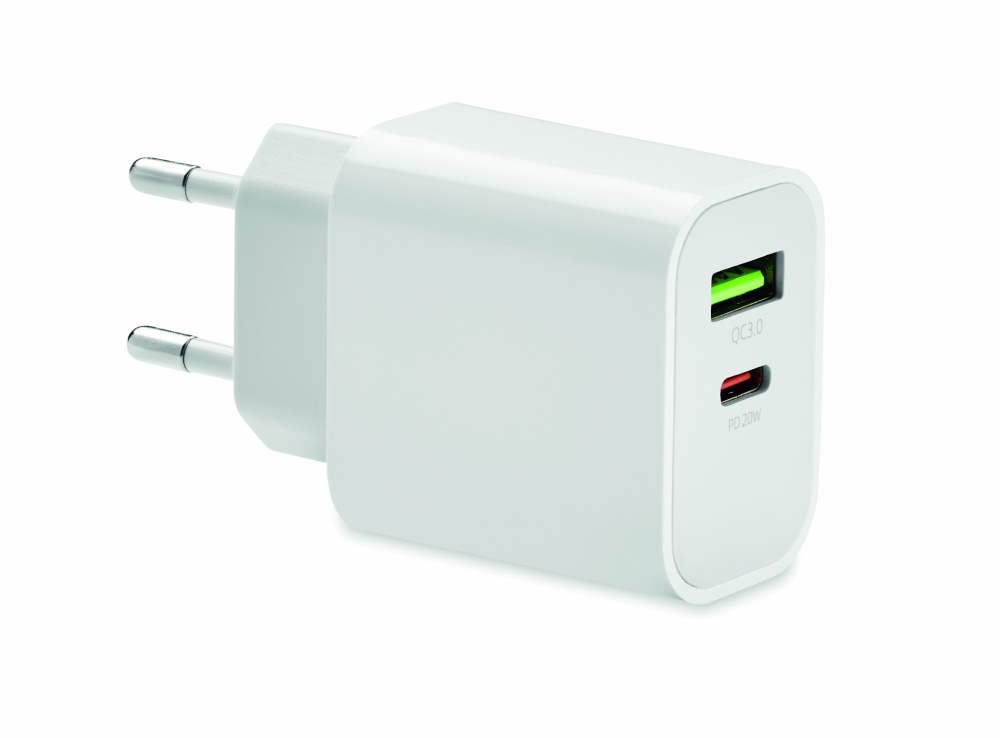 Logotrade advertising product image of: 18W 2 port USB charger EU plug