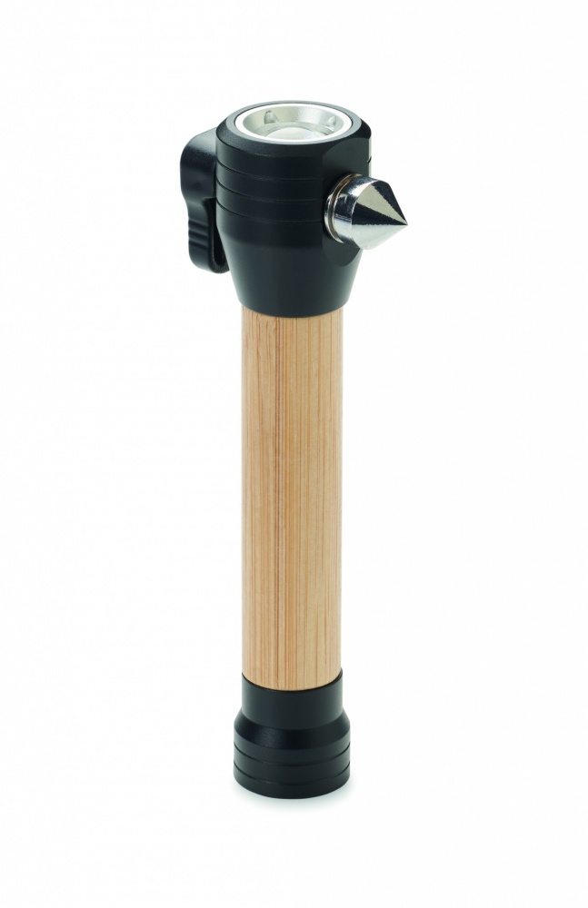 Logotrade promotional merchandise photo of: 3-in-1 bamboo flashlight with an emergency hammer and seatbelt cutter