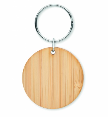 Logo trade corporate gifts picture of: Round bamboo key ring Pieksämäki