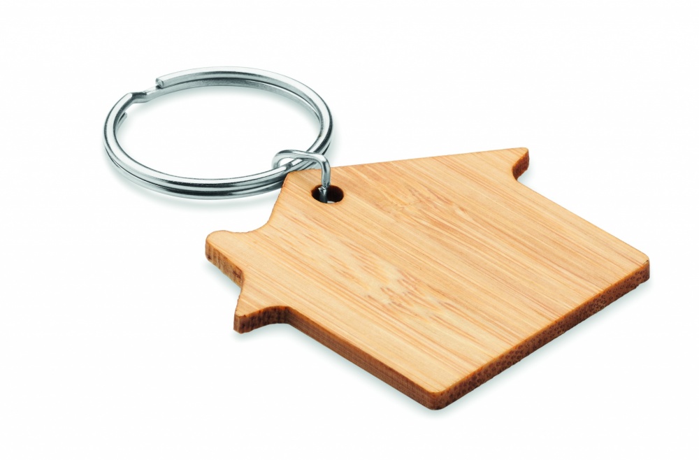 Logotrade promotional giveaway image of: House shaped bamboo key ring Järvenpää