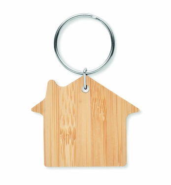 Logo trade promotional products image of: House shaped bamboo key ring Järvenpää