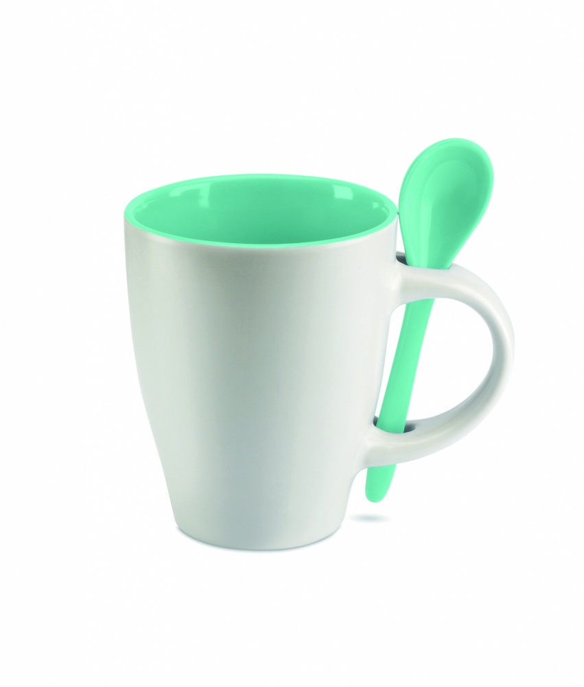 Logo trade promotional giveaways image of: Bicolour mug with spoon 250 ml