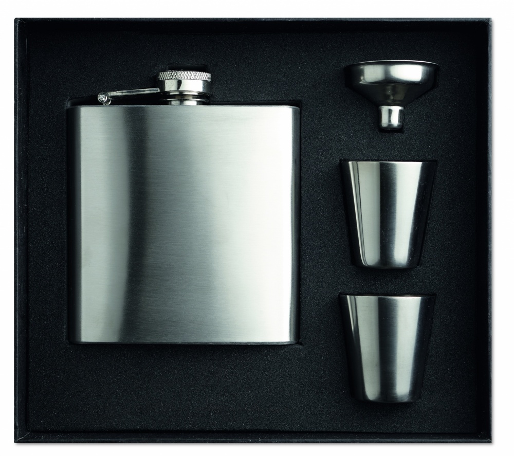 Logotrade promotional gift picture of: Slim hip flask w 2 cups set