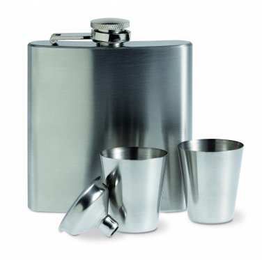 Logo trade promotional gifts picture of: Slim hip flask w 2 cups set